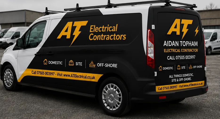 AT Electrical Contractors branded van. Aidan Topham, Electrical Contractor